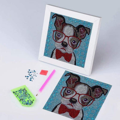 DIY 5d Diamond Painting Kits with White Frame Dog 6X6 inch for Beginners Adults Kids