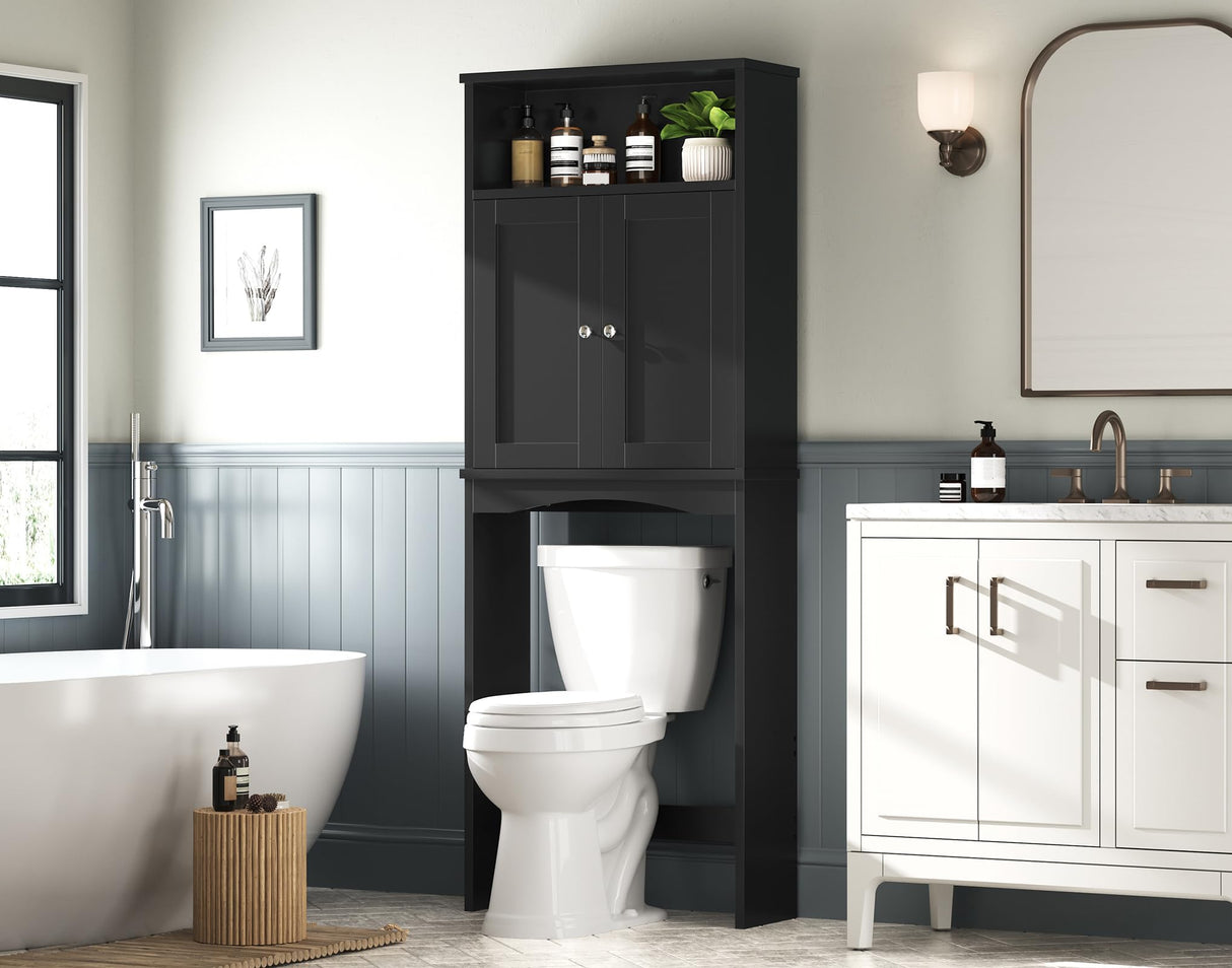 Baztin Over The Toilet Storage Cabinet, Over The Toilet Cabinet for Bathroom with Inner Adjustable Shelf and Top Open Storage Above Toilet Cabinet Behind The Toilet Bathroom Organizer, Black Baztin