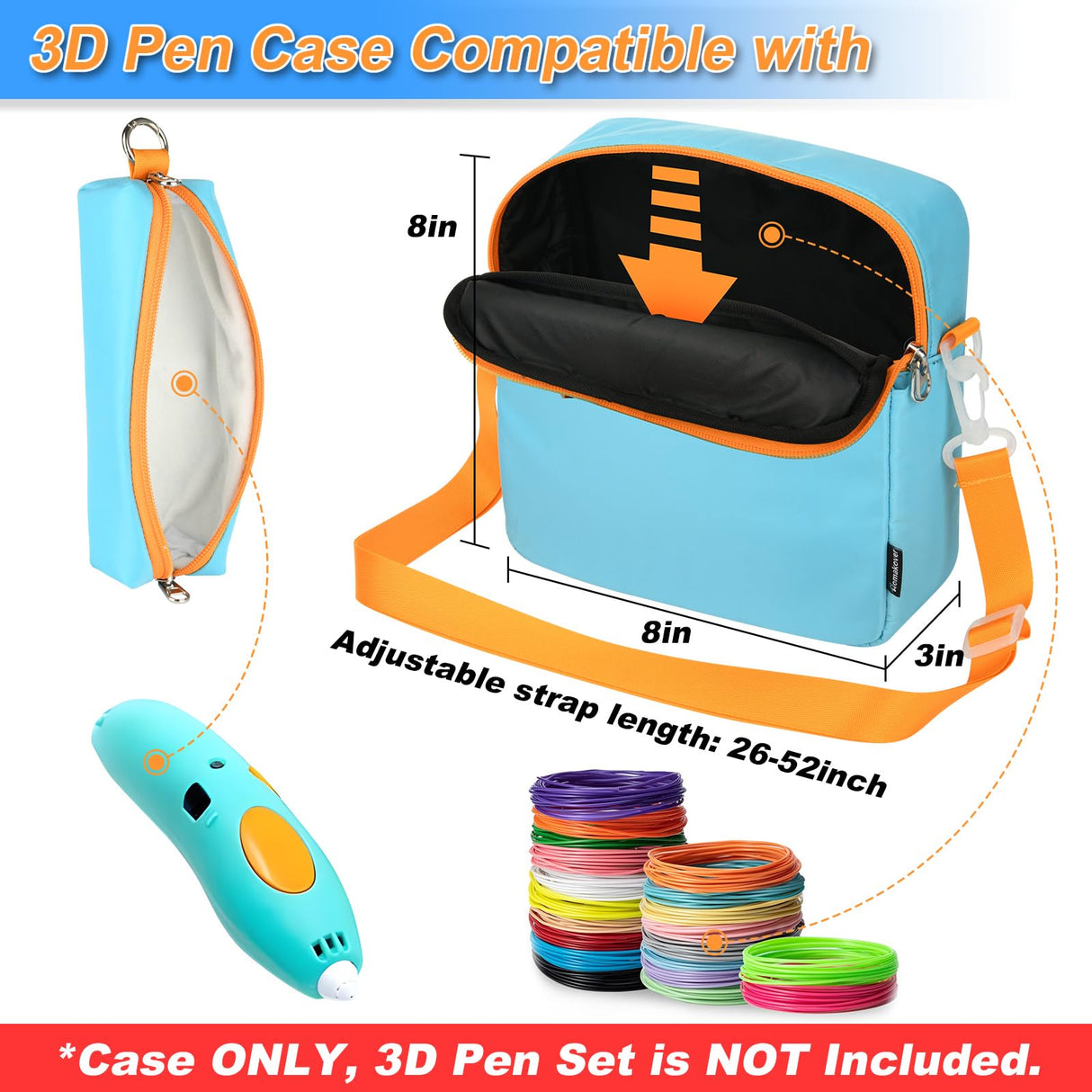 Blue Storage Bag Compatible for 3Doodler Start+ Essentials (2022) Pen Set, Case Organizer Holder for Printing Filament Refill and Micro-USB Charger (Bag Only) Homakover