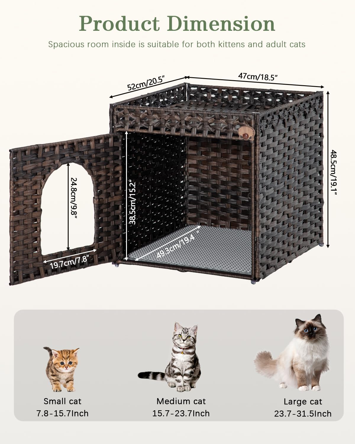 SETVSON Cat Litter Box Enclosure Cat Litter Box Furniture Hidden with Cat Litter Mat, Cat Litter Box Furniture with Two S-Shaped Hooks, Handwoven Rattan Cat House for Living Room, Bedroom, (Brown SETVSON