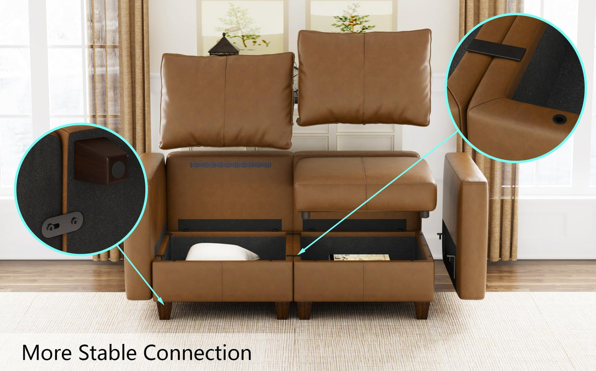 EASE MOOSE Modular Sectional Sofa Sleeper Couch with Storage, 8 Seat Faux Leather Sectional Large Moduar Sleeper Sofa Sectional Sofa Bed Modular Couch for Living Room Brown EASE MOOSE