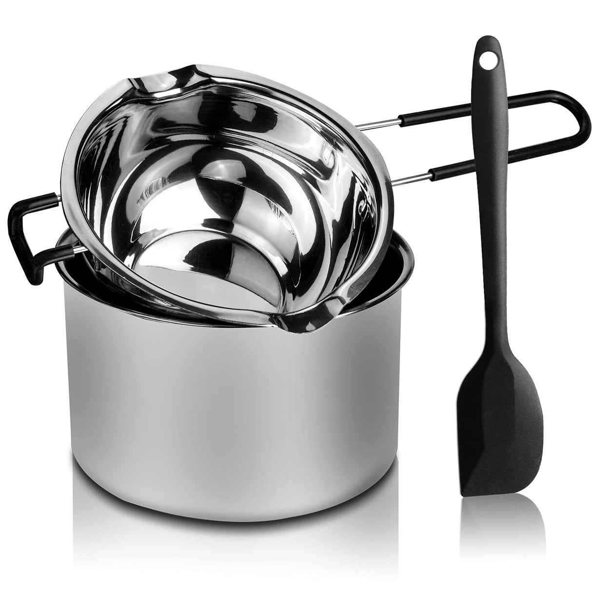 Double Boiler Pot Set, Stainless Steel Melting Pot with Silicone Spatula for Melting Chocolate, Soap, Wax, Candle Making (600ml and 1600ml) SONGZIMING