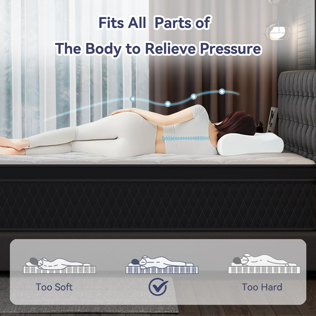 Bedtter 12 Inch King Hybrid Mattress, Gel Memory Foam & Pocketed Springs, Motion Isolation, Pressure Relief, CertiPUR-US Certified, Fiberglass-Free, Supportive Comfort Bedtter