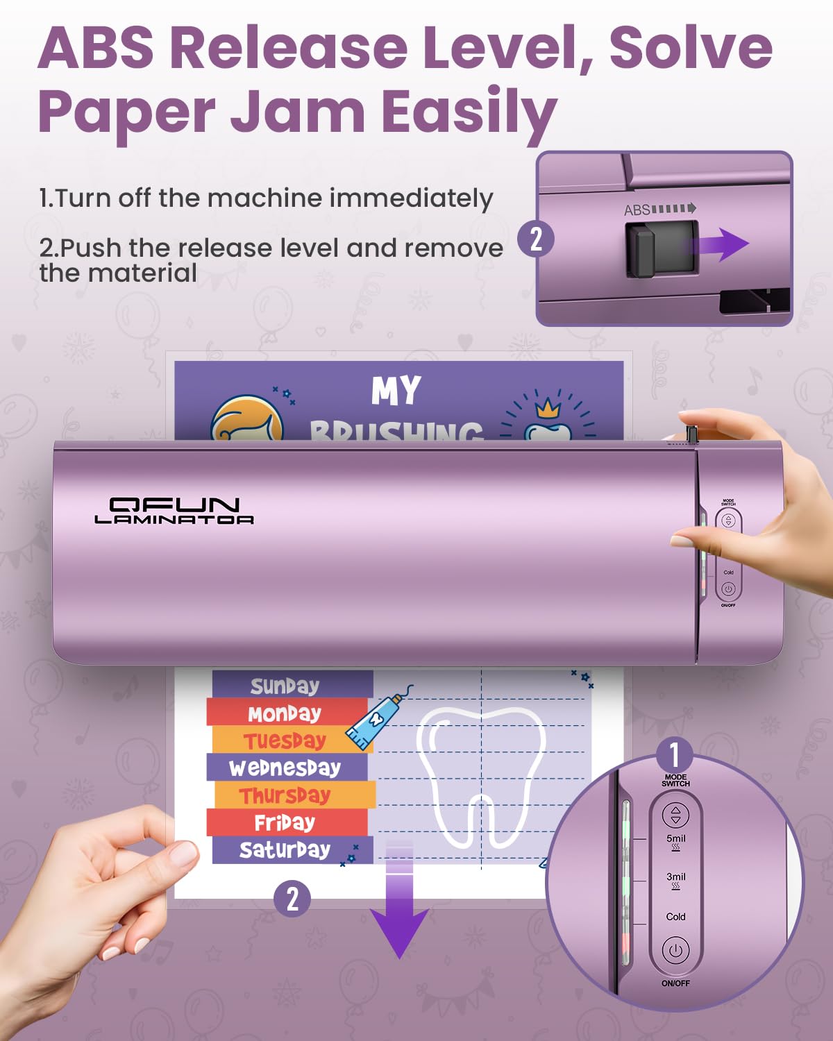 Office Presentation Laminator Machine 11x17 with Laminating Sheet A3/A4/A5, 3/5 Mil Thermal Cold Laminating Machine 13 inch Wide, 60s Warm-Up Lamination Machine, Personal Laminate Machine (Purple) Qfun