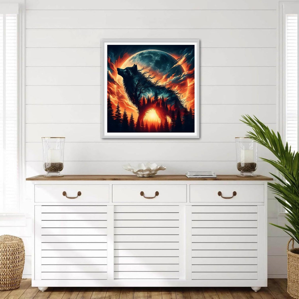 QINRUBB DIY Wolf Diamond Painting Kits, Full Drill Forest Diamond Art Painting Kits for Adults Beginners, DIY 5D Moon Painting by Numbers Dreamland Diamond Art Kits for Home Decor 12x12inch QINRUBB