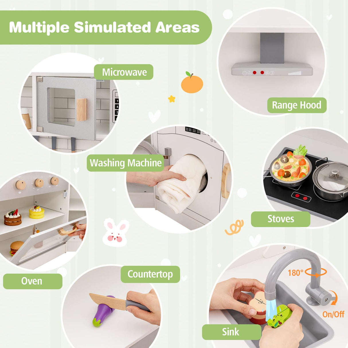 HONEY JOY Corner Kids Kitchen Playset, Ultimate Wooden Play Kitchen for Toddlers, Washing Machine, Ice Maker, Sink, Microwave, Little Chef Pretend Play Toy Kitchen Set, Gift for Boys Girls, White HONEY JOY