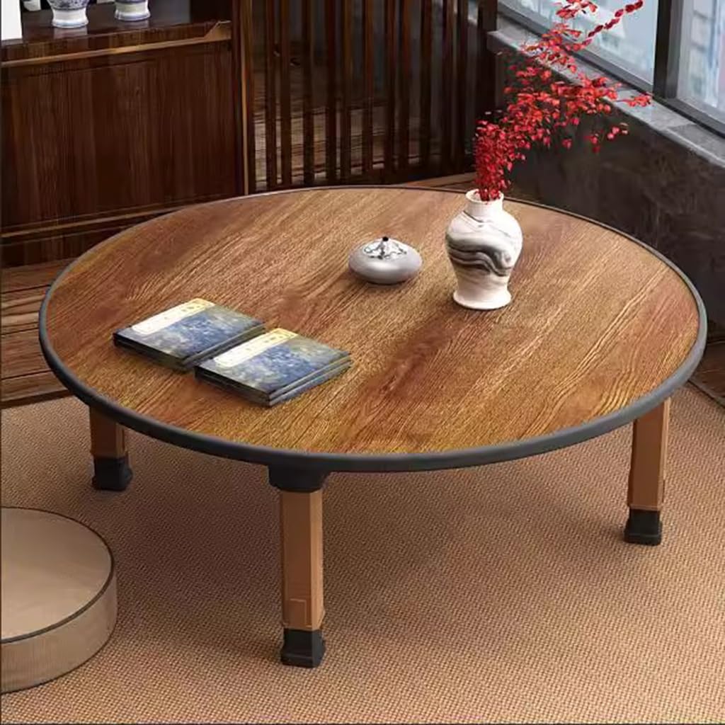 BUSVORES Japanese Foldable Coffee Table, Portable Low Tea Table Wooden Folding Dining Study Breakfast Serving Table Collapsable Small Desk Tatami Sitting On The Floor Table (23.6 * 11.8in, Round) BUSVORES