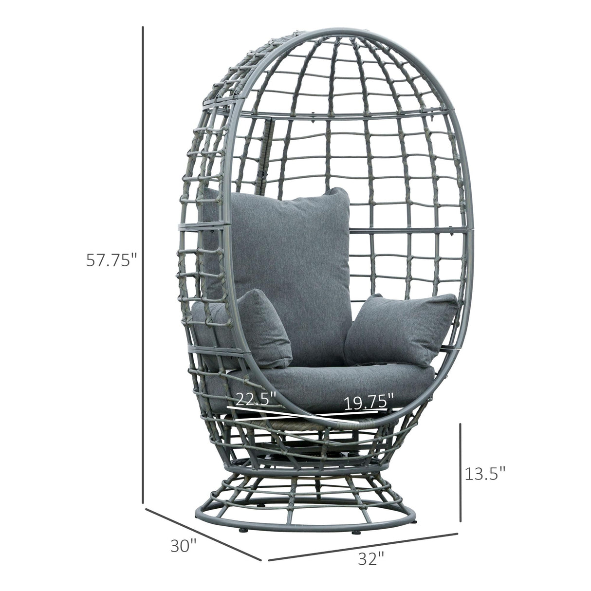 Outsunny Wicker Egg Chair, 360 Rotating Indoor Outdoor Boho Basket Seat with Cushion and Pillows for Backyard, Porch, Patio, Garden, Handwoven All-Weather PE Rattan, Steel Frame, Gray Outsunny