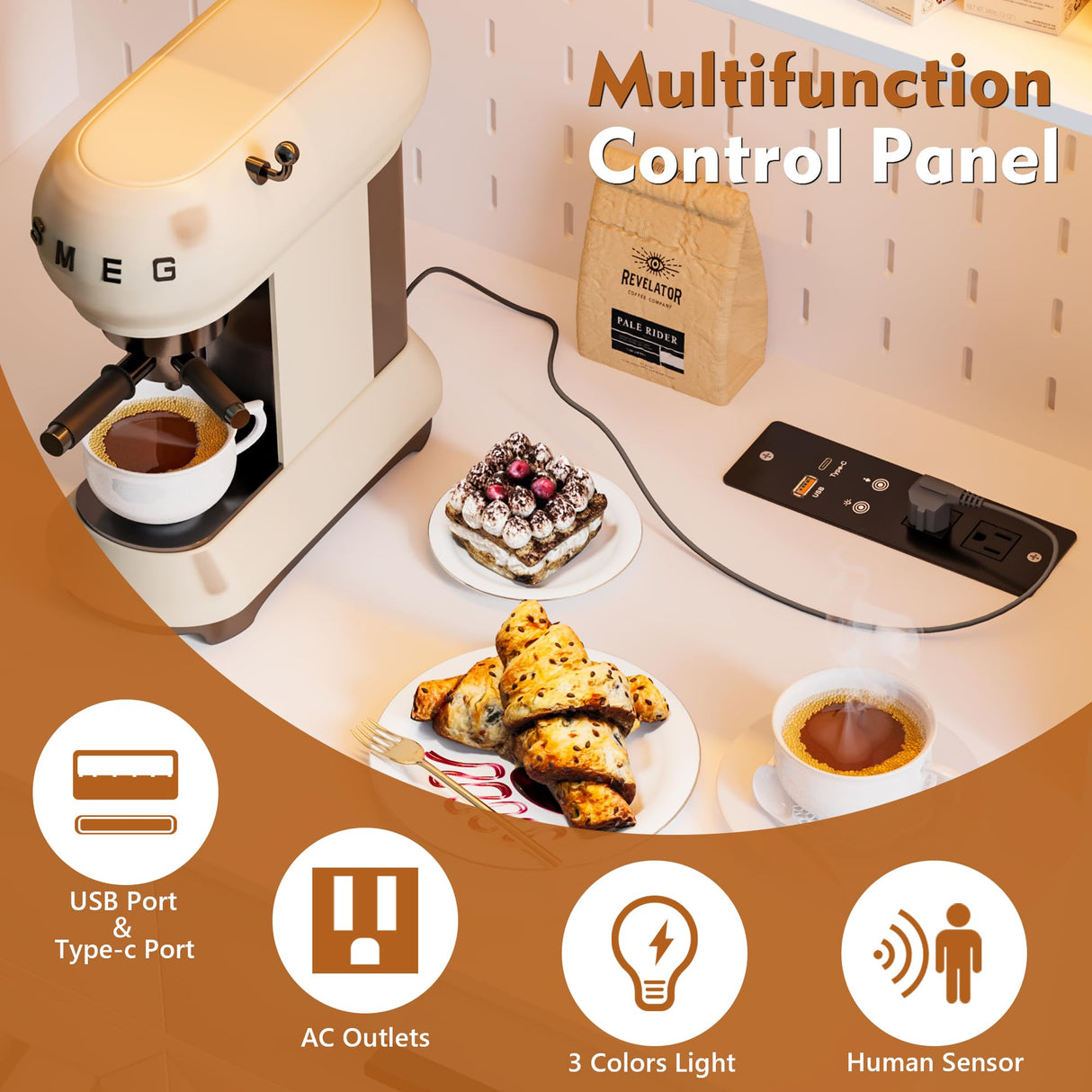 JDPAG LED Kitchen Pantry Cabinet with Outlets, Farmhouse Storage Cabinet with Drawers & Adjustable Shelves, Cupboard with Pegboard and Hooks for Dining Room (White), Large JDPAG