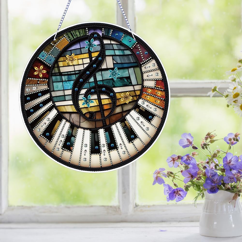 Ceitura PVC Glass Special Shaped Piano Notes DIY Diamond Art Painting Pendant Diamond Art Painting Suncatcher Home Windows Decor C'eitura