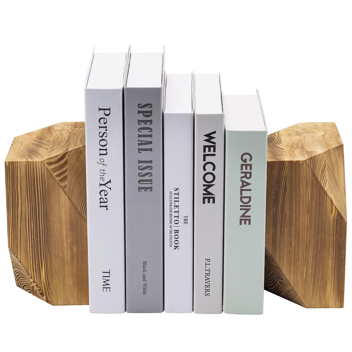 MyGift Rustic Burnt Solid Wood Geometric Style Bookends, Set of 2 MyGift