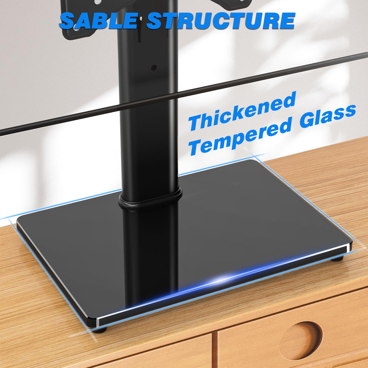 Rfiver Universal Swivel Tabletop TV Stand for Flat Screens 23 24 26 32 39 40 42 43 Inch, Heavy Duty Center Pedestal Stand Replacement with Black Tempered Glass Base and Height Adjustable Mount Rfiver