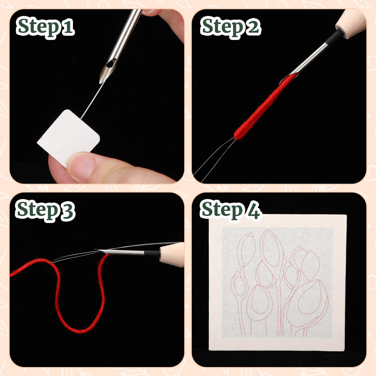 Daifunli 4 Sets Punch Needle Kit with Frame for Beginners 10 x 10 Inch Embroidery Starter Kits Punch Needle Kit with Pattern, Threader, Yarns, Tools for Adults Craft DIY Christmas Birthday Daifunli