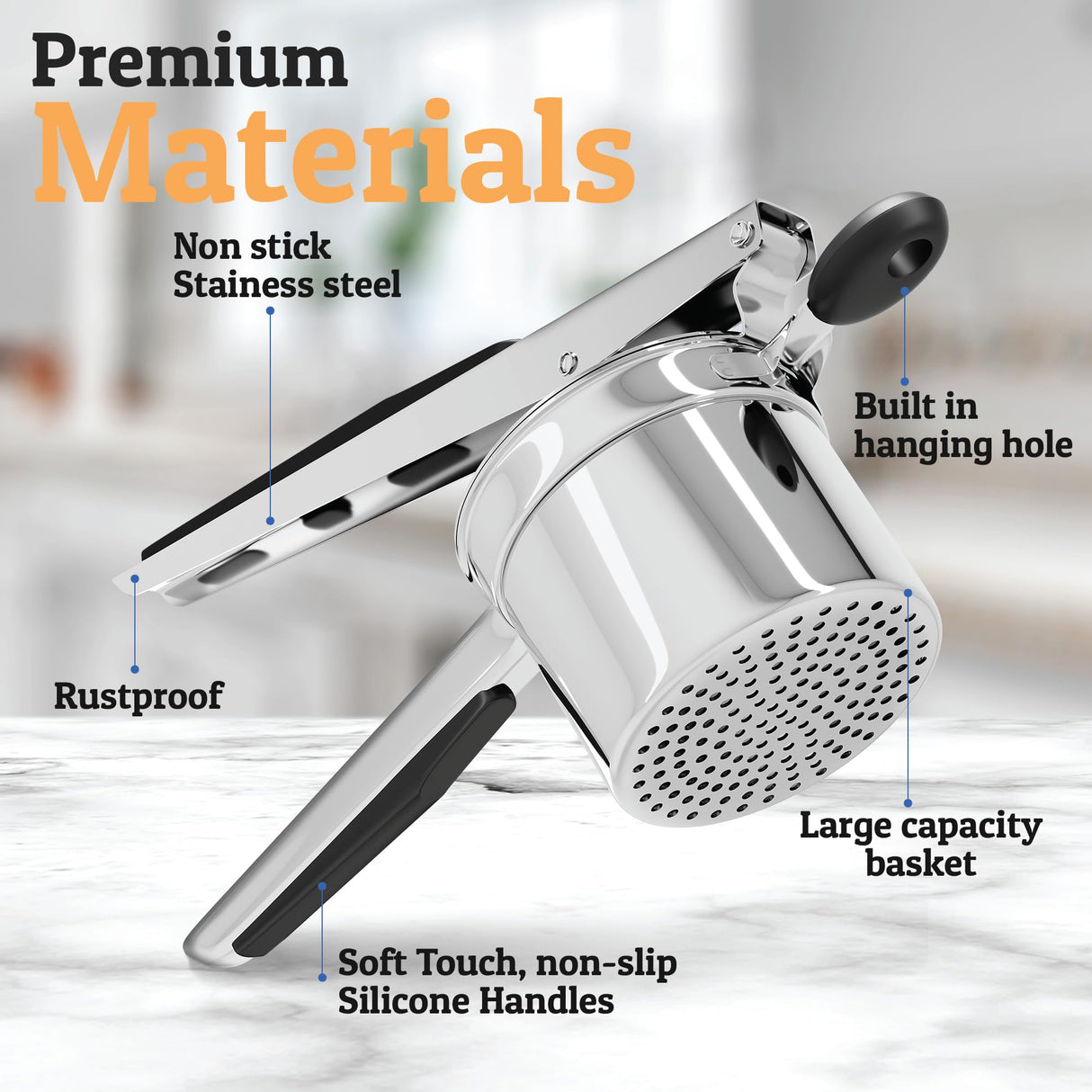 PriorityChef Large 15oz Potato Ricer, Heavy Duty Stainless Steel Potato Masher and Ricer Kitchen Tool, Press and Mash Kitchen Gadget For Perfect Mashed Potatoes - Everytime Priority Chef