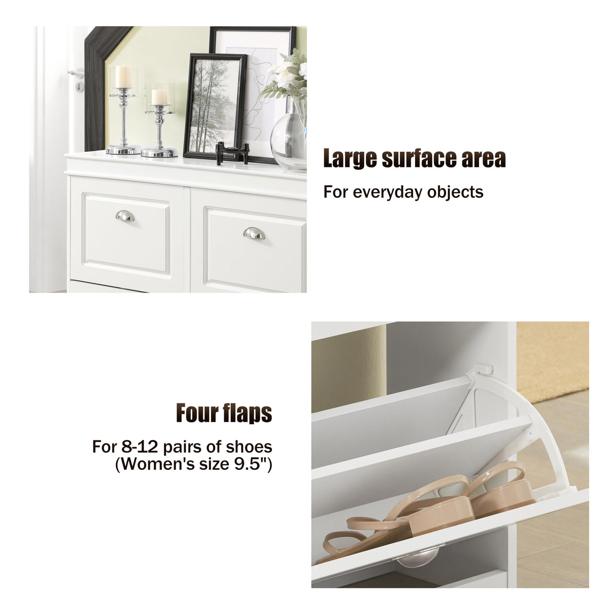 Haotian White Shoe Cabinet with 4 Flip Drawers, Large Freestanding Shoe Rack, Modern Shoe Organizer for Entryway, Hallway, Entance FSR79-W Haotian