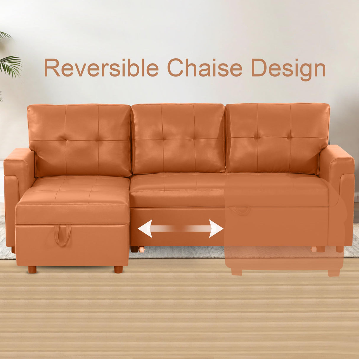 Naomi Home Transform Any Space: Sleeper Sectional Sofa with Convertible Sofa Bed & Inviting Chaise. Find Tranquil Comfort with Stress-Relieving Design & Durable Cushions - Caramel,Air Leather Naomi Home