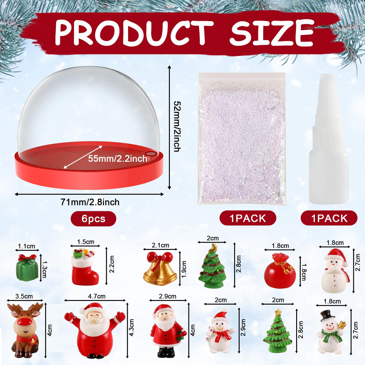 Karsspor 6 PCS Christmas Snow Globe Kit, DIY Christmas Craft Kit with 12 Festive Toys for Creative Christmas Arts and Crafts, Craft Snow Globe for Holiday Decor, Plastic Snow Water Globe Kit for Kids Karsspor