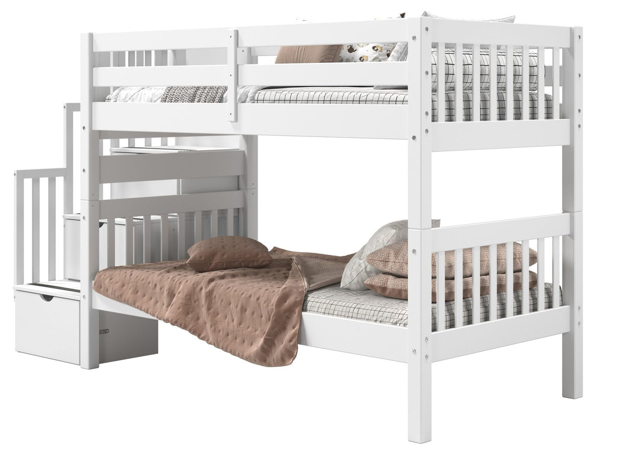 Bedz King Stairway Bunk Beds Twin over Twin with 3 Drawers in the Steps, White Bedz King