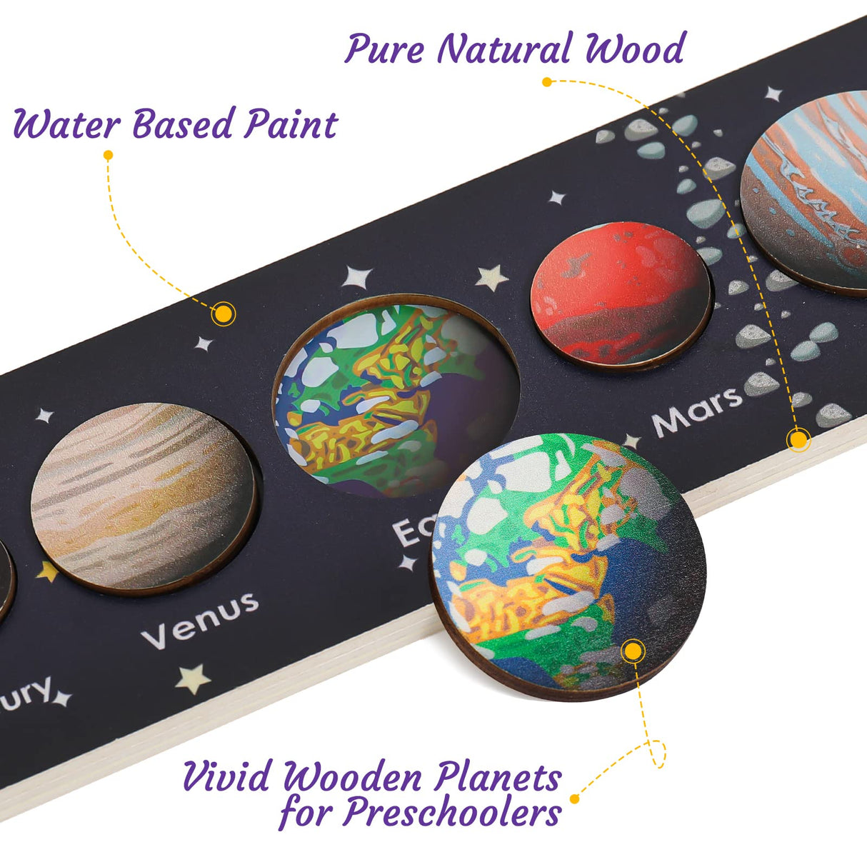 Zeoddler Solar System Puzzle for Kids 3-6, Wooden Space Toys for Kids, Planets for Kids, Preschool Learning Activities, Gift for Boys, Girls Zeoddler