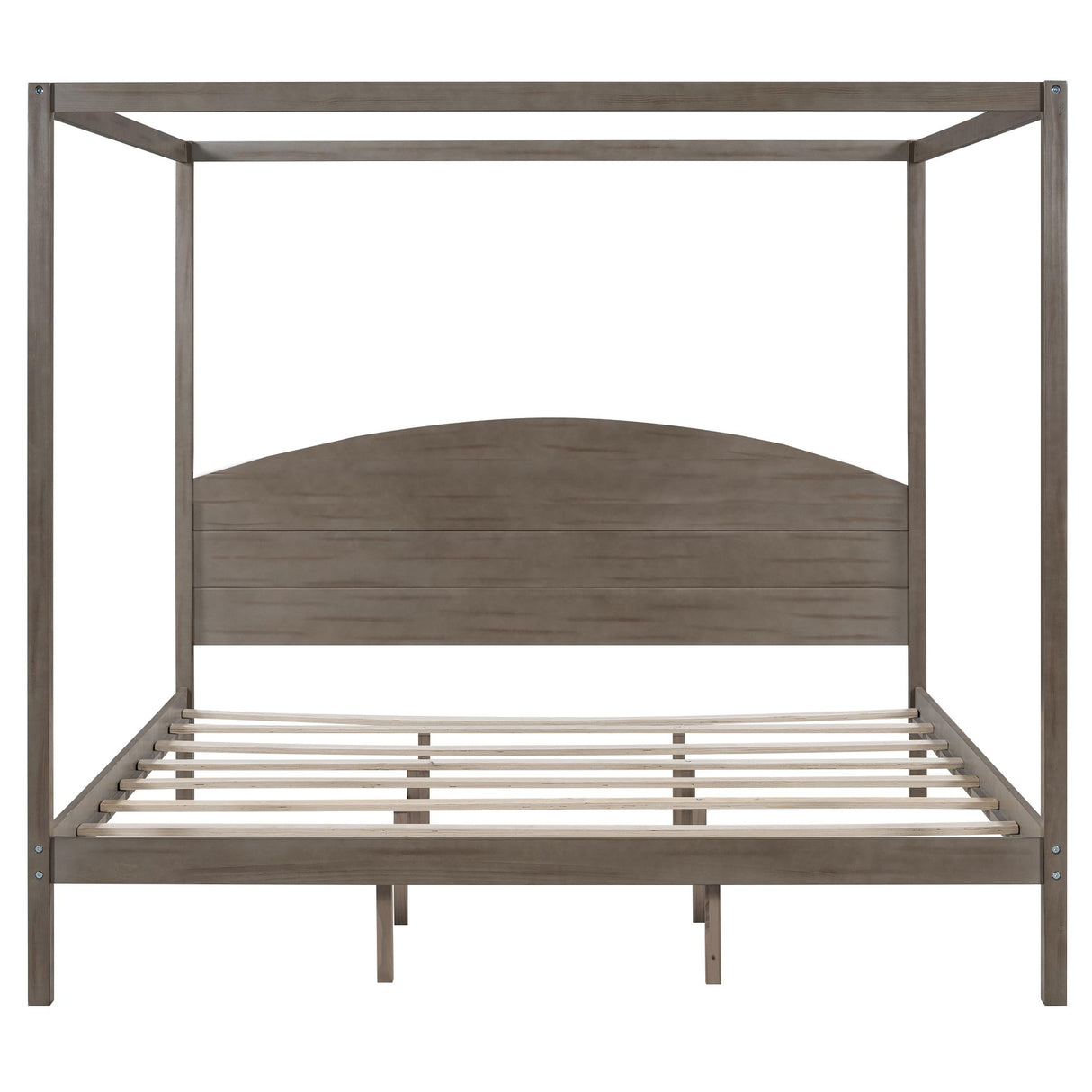 jurmiture King Size Canopy Bed with Support Legs, Solid Wood 4 Post Canopy Platform Bed Frame for Kids Teens Adults, No Box Spring Needed, Brown Wash jurmiture