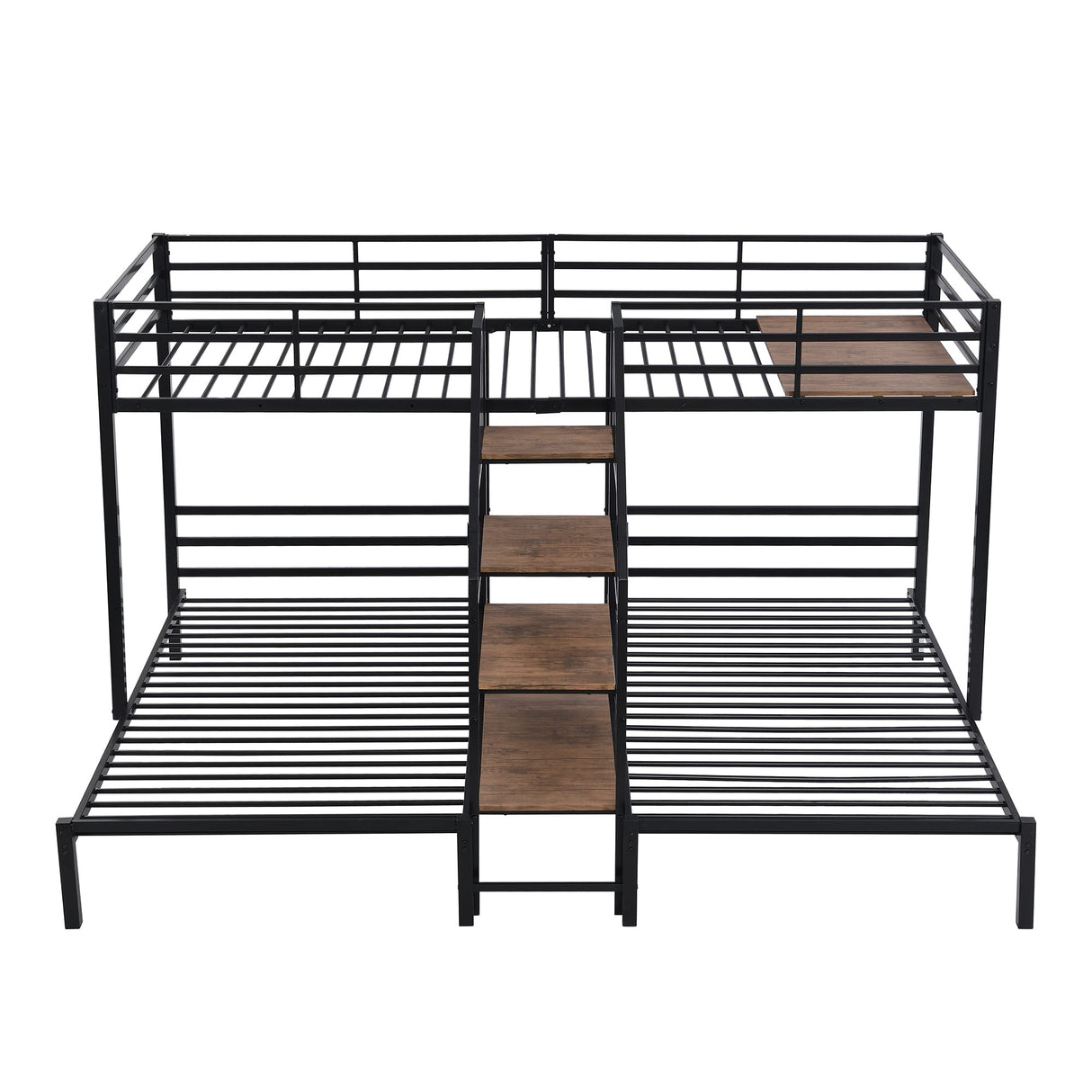 Merax Twin Over Twin & Twin Metal Bunk Bed, Triple Bunk Bed Frame with Storage Shelves Staircase, Black Merax