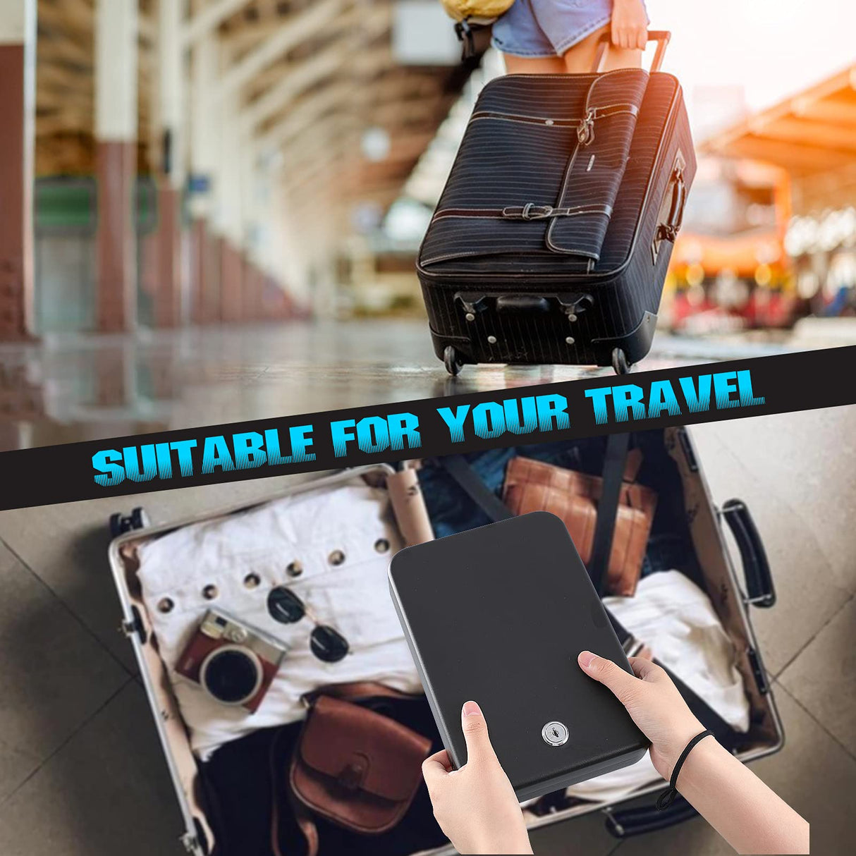 Dalmbox Car Gun Safe for Pistols Small Handgun Lock Box with Key Lock Portable Travel Pistol Safe for Car, Home, Travel (9.4" X 6.4" X 1.8") Dalmbox