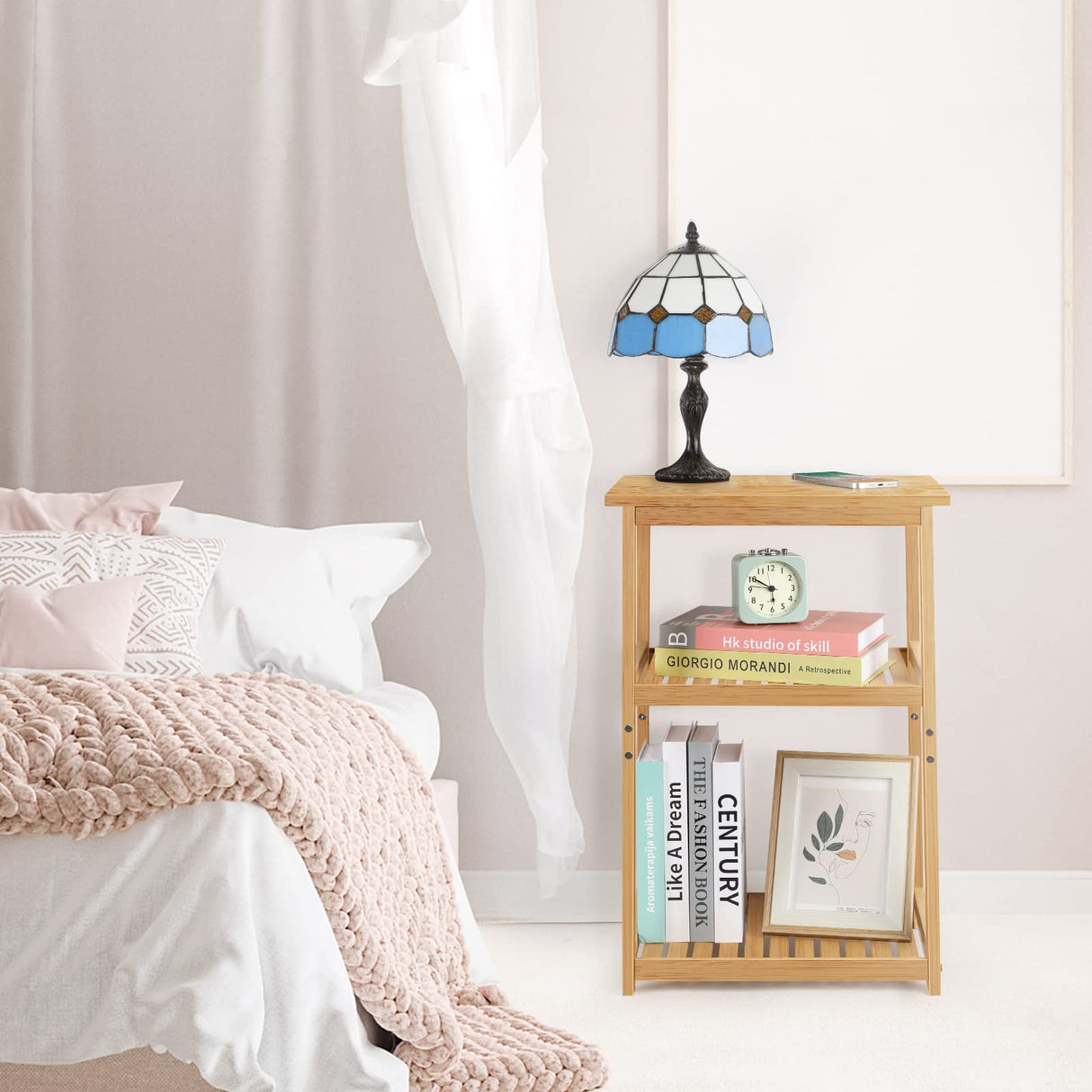 ETELI Nightstand Bamboo 3 Tier Side Table with Storage Shelf Small Bedside Table for Small Space Bedroom Living Room Bathroom Balcony ETELI