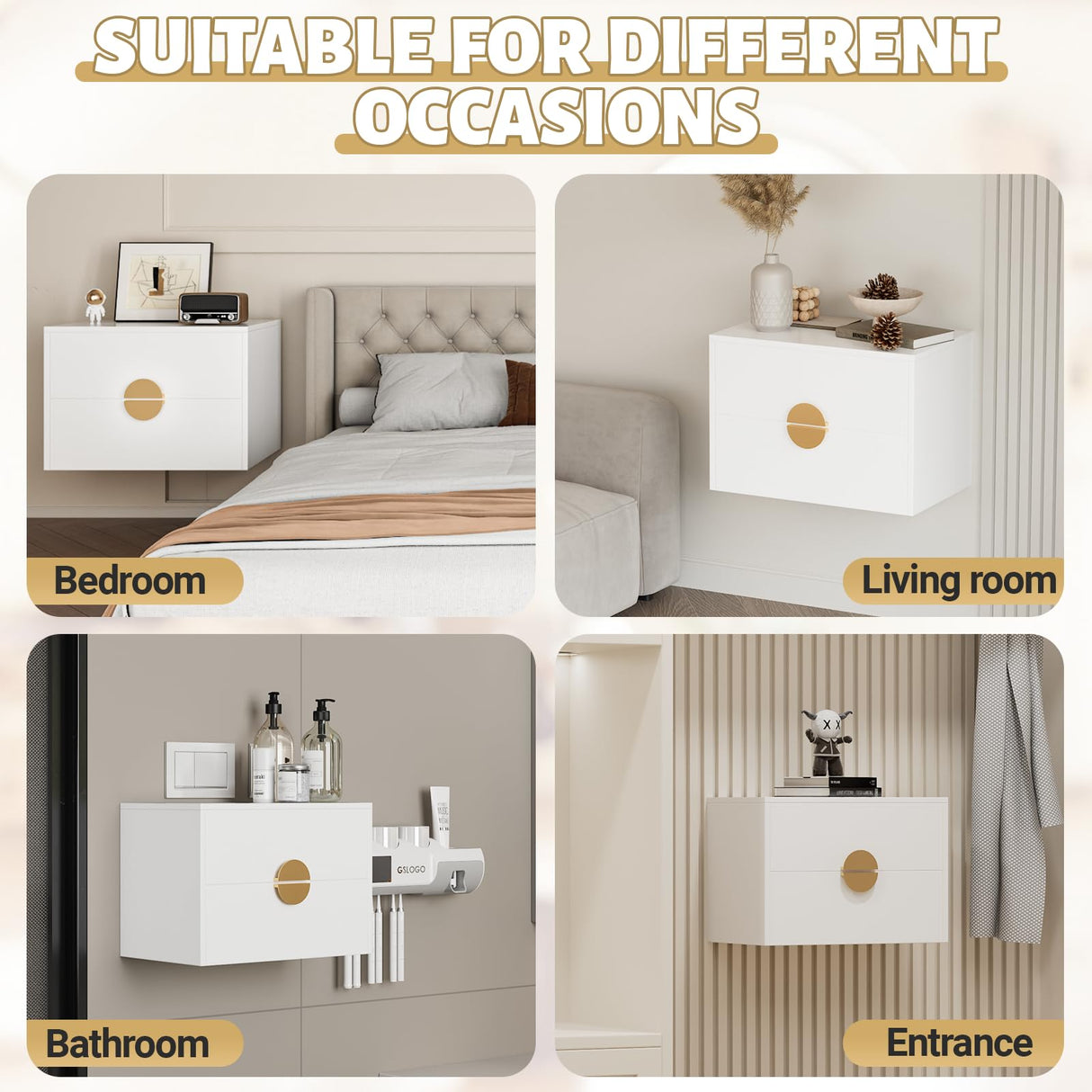 Floating Nightstands Set of 2 with LED Light Strip, and 2 Drawers – Modern Wall-Mounted Wooden Bedside Tables for Bedroom iyrany