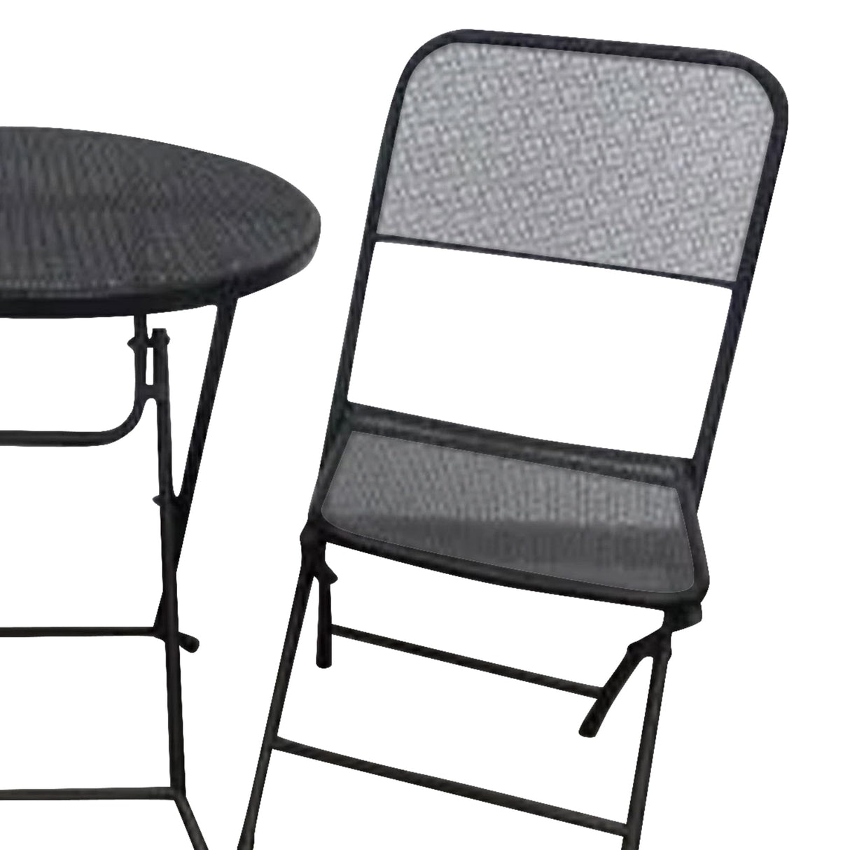 Four Seasons Courtyard Padova 3 Piece Bistro Outdoor Backyard Dining Set with 2 Folding Chairs and Round Table Furniture for Patios or Decks, Black Four Seasons Courtyard