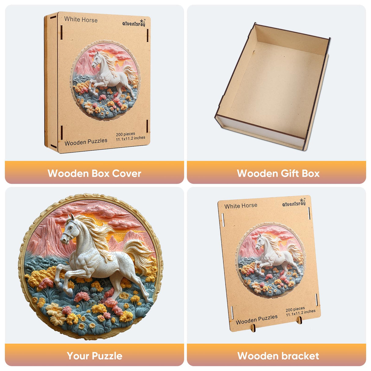 Wooden Puzzle for Adults 500 Piece - 3D Vision Effect Galloping White Horse Wooden Puzzle Unique Shape Advanced Wooden Jigsaw Puzzle, Wood Puzzles, Challenge Wooden Jigsaw Puzzle(16.3 x 16.5 in) Qiuenisray