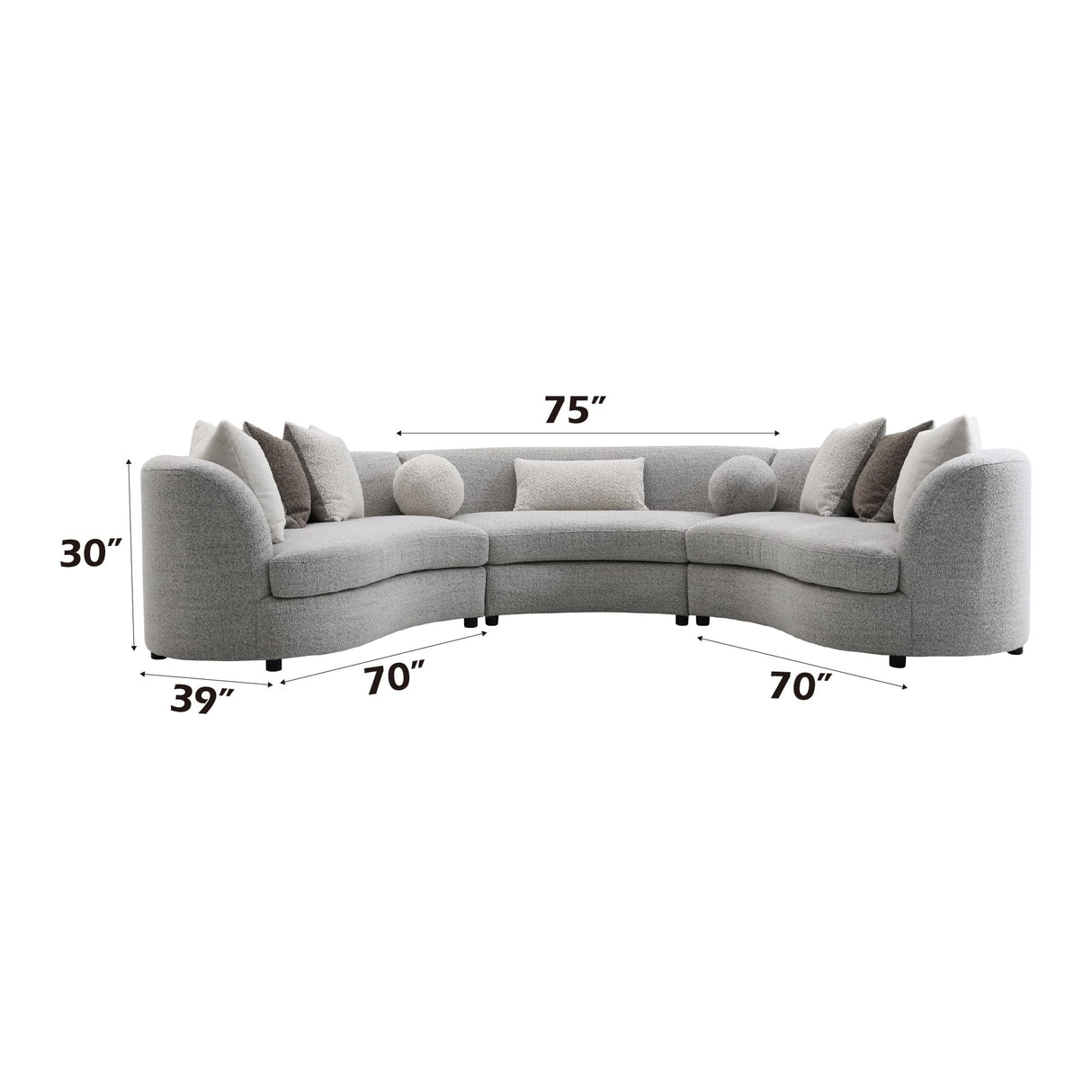 Acme Ivria Curved Sectional Sofa with 9 Pillows in Gray Acme