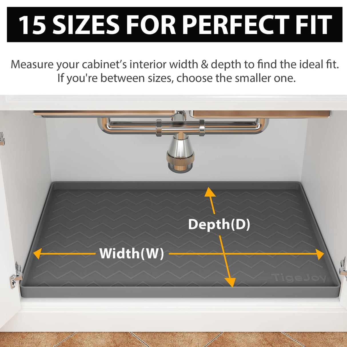 TigeJoy Under Sink Mat for Kitchen Cabinet 34" x 22", Upgraded Thick Silicone Waterproof Protector with Raised Edge, Anti-Leak Shelf Liner for Bathroom Tray Sink Organizers and Storage TigeJoy