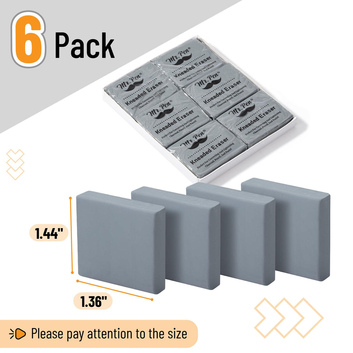 Mr. Pen- Kneaded Eraser, 6 Pack, Grey, Kneaded Erasers for Artists, Art Eraser, Kneadable Erasers, Back to School Supplies Mr. Pen