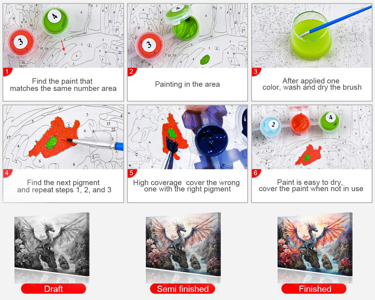 Dragon Paint by Numbers Kit for Adults, Winged Dragon DIY Oil Painting Kit, Abstract Canvas Acrylic Pigment Pink Landscape Painting Arts Craft for Home Wall Decor Gift 16x20 Inch Without Frame Rebotipy