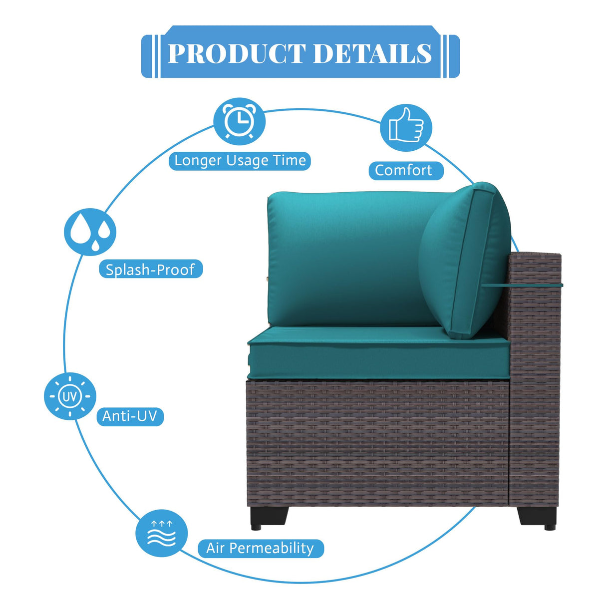 Trumbeak Patio Furniture Set with Fire Pit Table 8 Pieces Outdoor Sectional Sofa Set,PE Rattan Wicker Patio Conversation Set w/43in 55000 BTU Propane Fire Pit Table,Blue Trumbeak