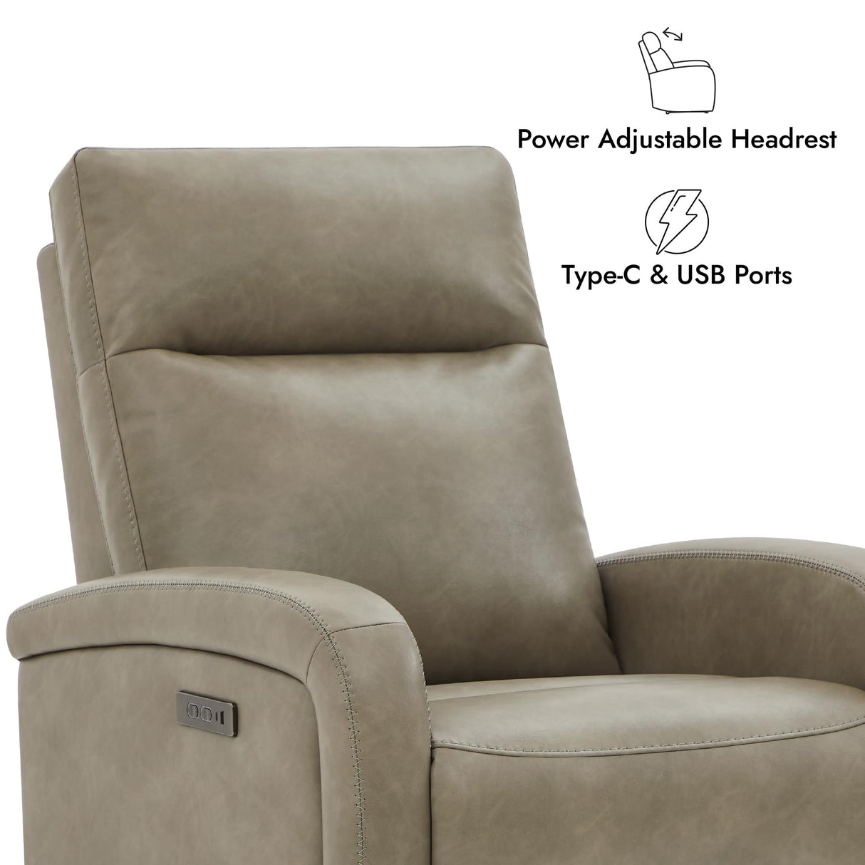 Watson & Whitely Power Recliner Chair, Zero Wall Hugger Recliners with Adjustable Headrest Type-C Charger, Faux Leather Single Sofa Chair RV Recliners for Small Space Living Room, Grey Watson & Whitely