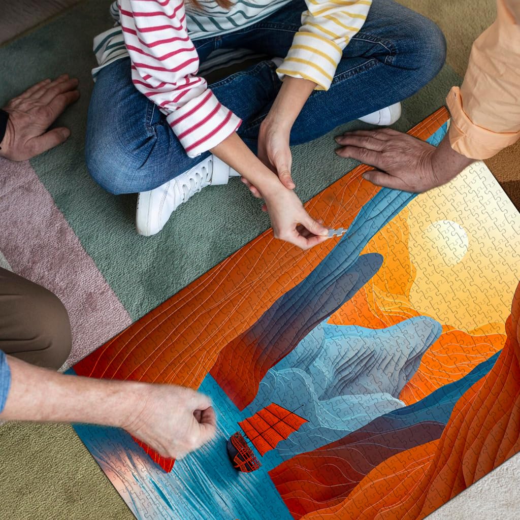 Bgraamiens Puzzle-Voyage- Puzzles for Adults 1000 Pieces, Difficult Challenge Jigsaw Puzzles, Autostereoscopy River Mountains with Sunset Scene Art Puzzles as Wall Decor Impossible Puzzle Bgraamiens