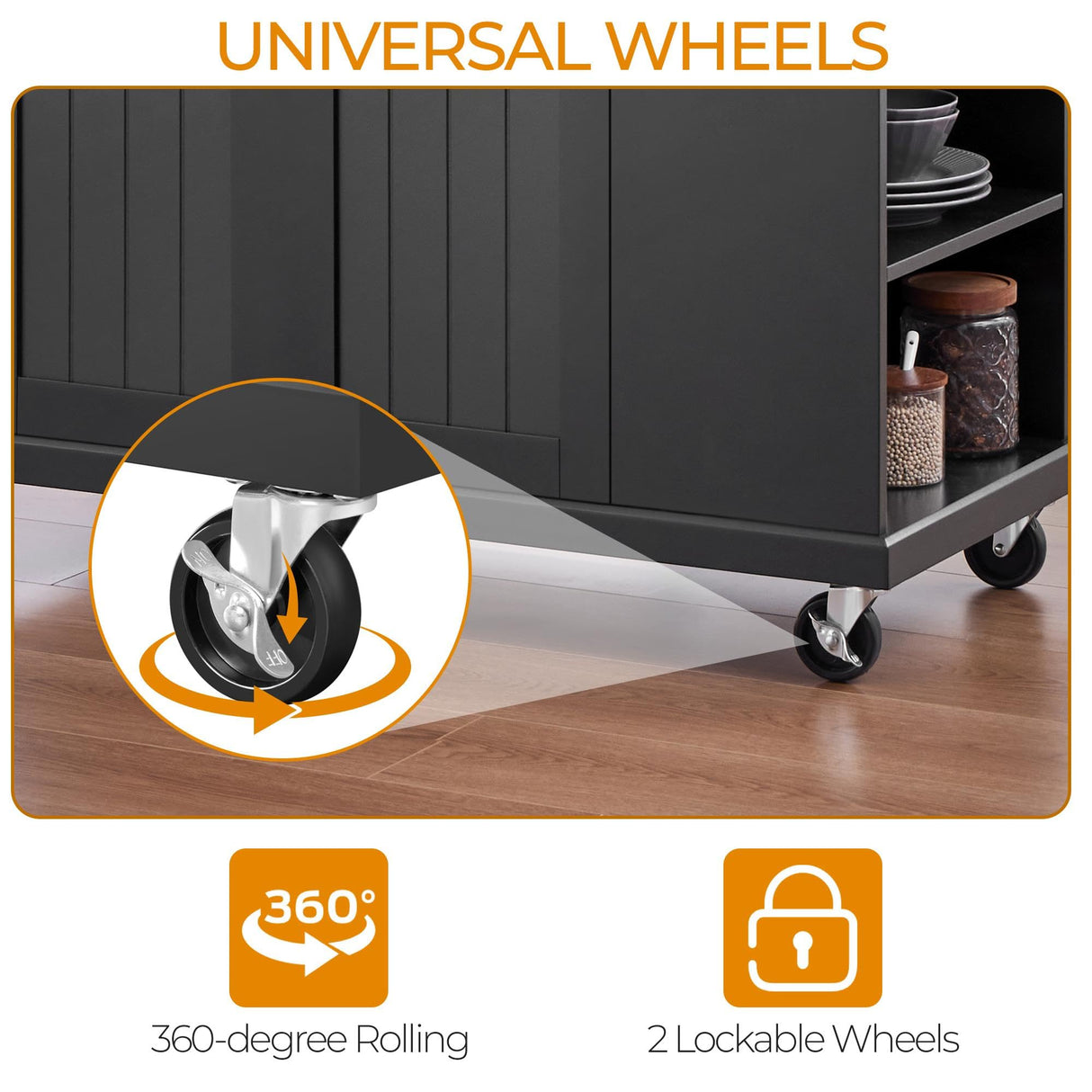 Yaheetech Rolling Kitchen Island Cart with Drop Leaf, Portable Rubberwood Breakfast Bar with Storage Cabinet, Open Shelves & Detachable Towel, 2 Drawers, Black Yaheetech