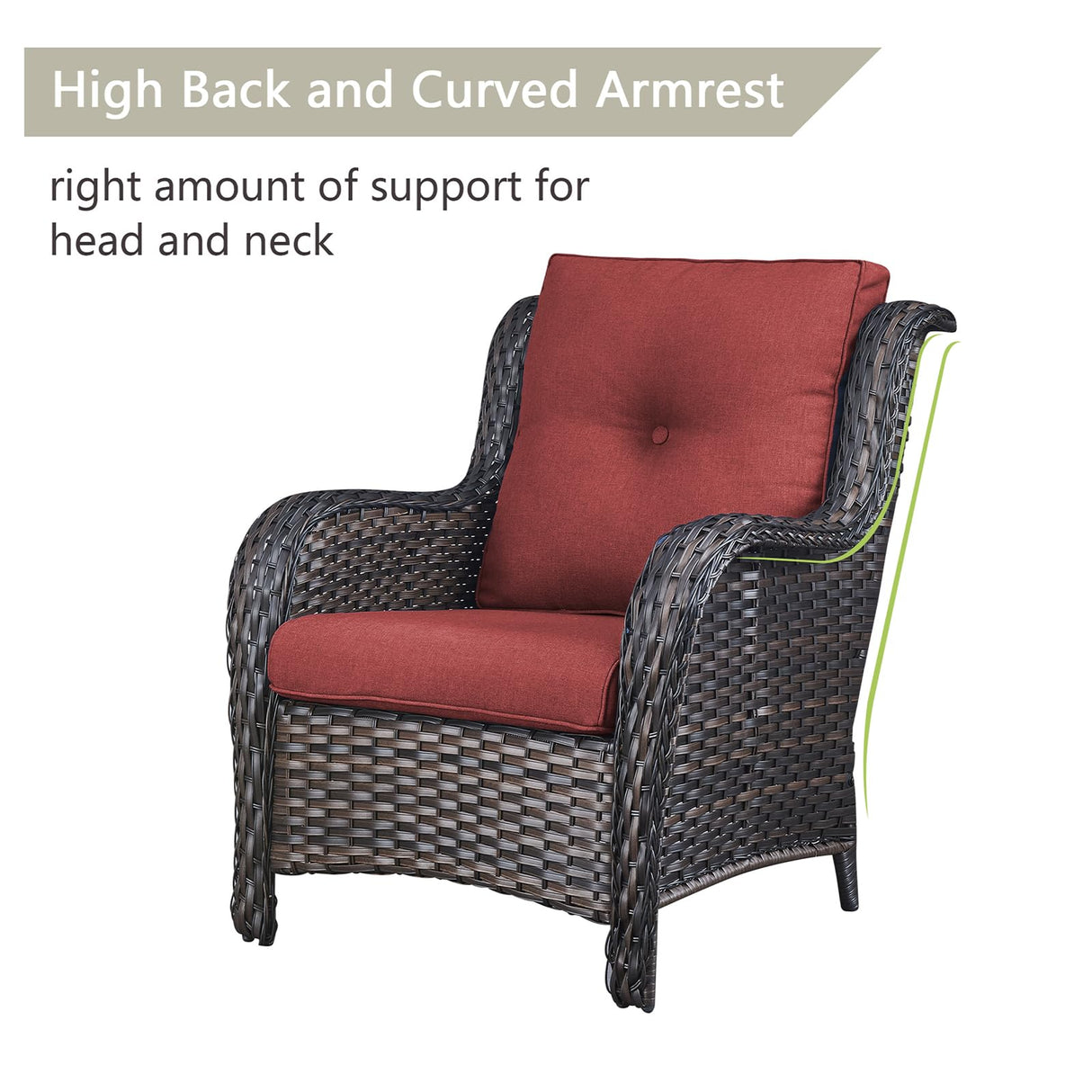 Outdoor Patio Furniture Chairs Set - 5 Piece Wicker Rattan Patio Sectional Conversation Sets with 2 Armrest Chairs,2 Ottomans and 1 Side Table for Porch Deck Balcony Backyard Garden(Brown/Red) Rilyson