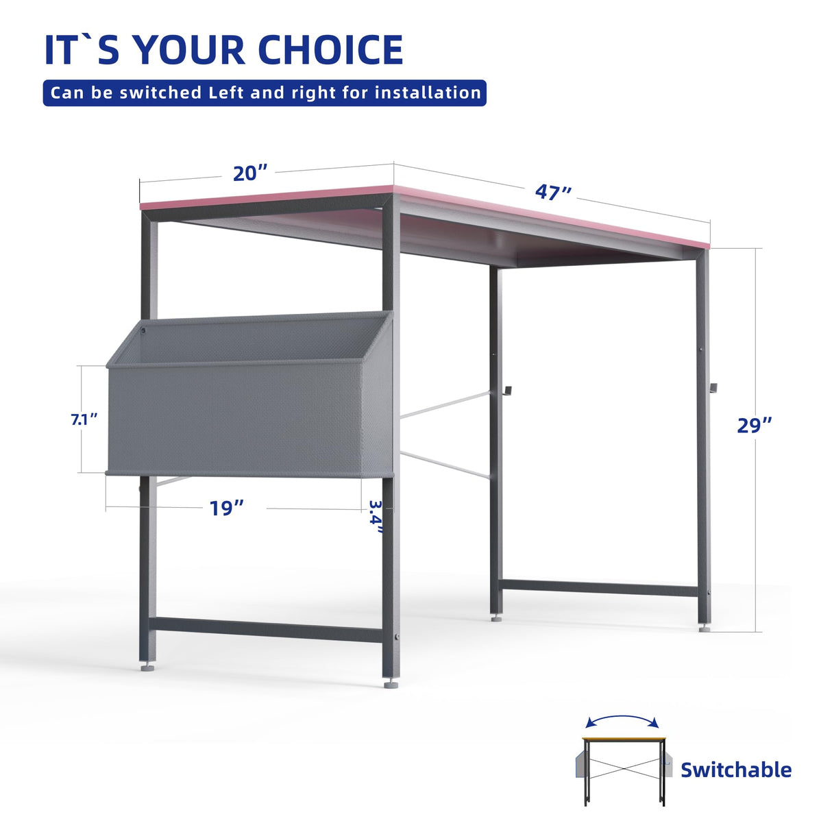 Pamray 47 Inch Computer Desk for Small Spaces with Storage Bag, Home Office Work Desk with Headphone Hook, Small Office Desk Study Writing Table Pamray