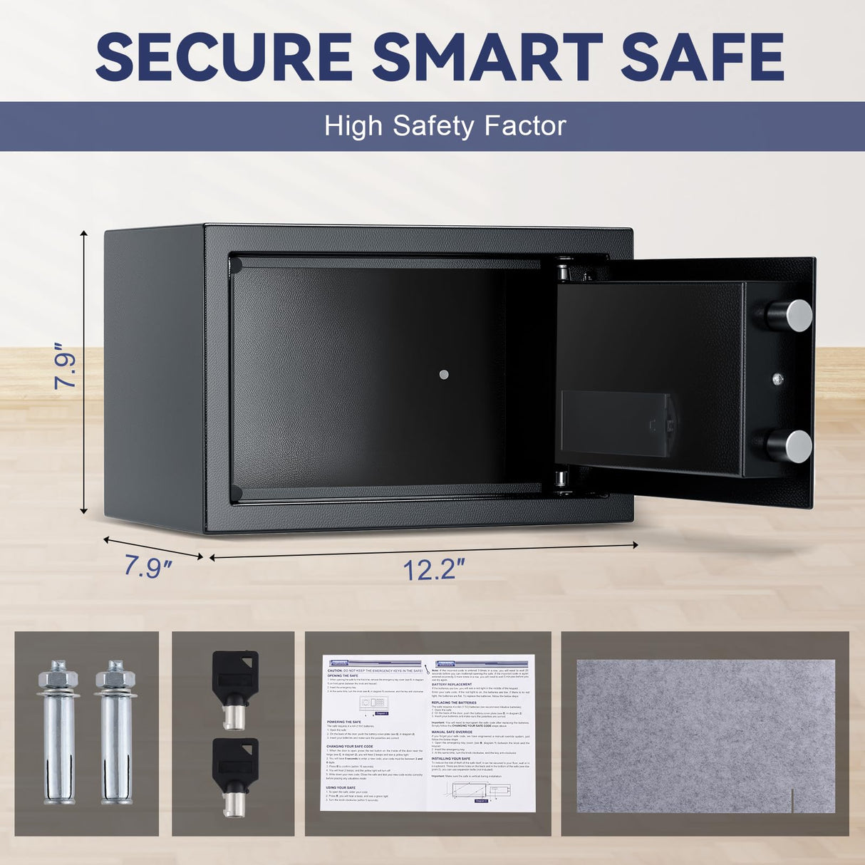 DASHEENCO 0.5 Cuft Steel Security Safe, Lock Box with Electronic Keypad & Emergency Keys, Anti-Theft Home Safe Box for Cash, Documents, Handguns, Jewelry, Black DASHEENCO