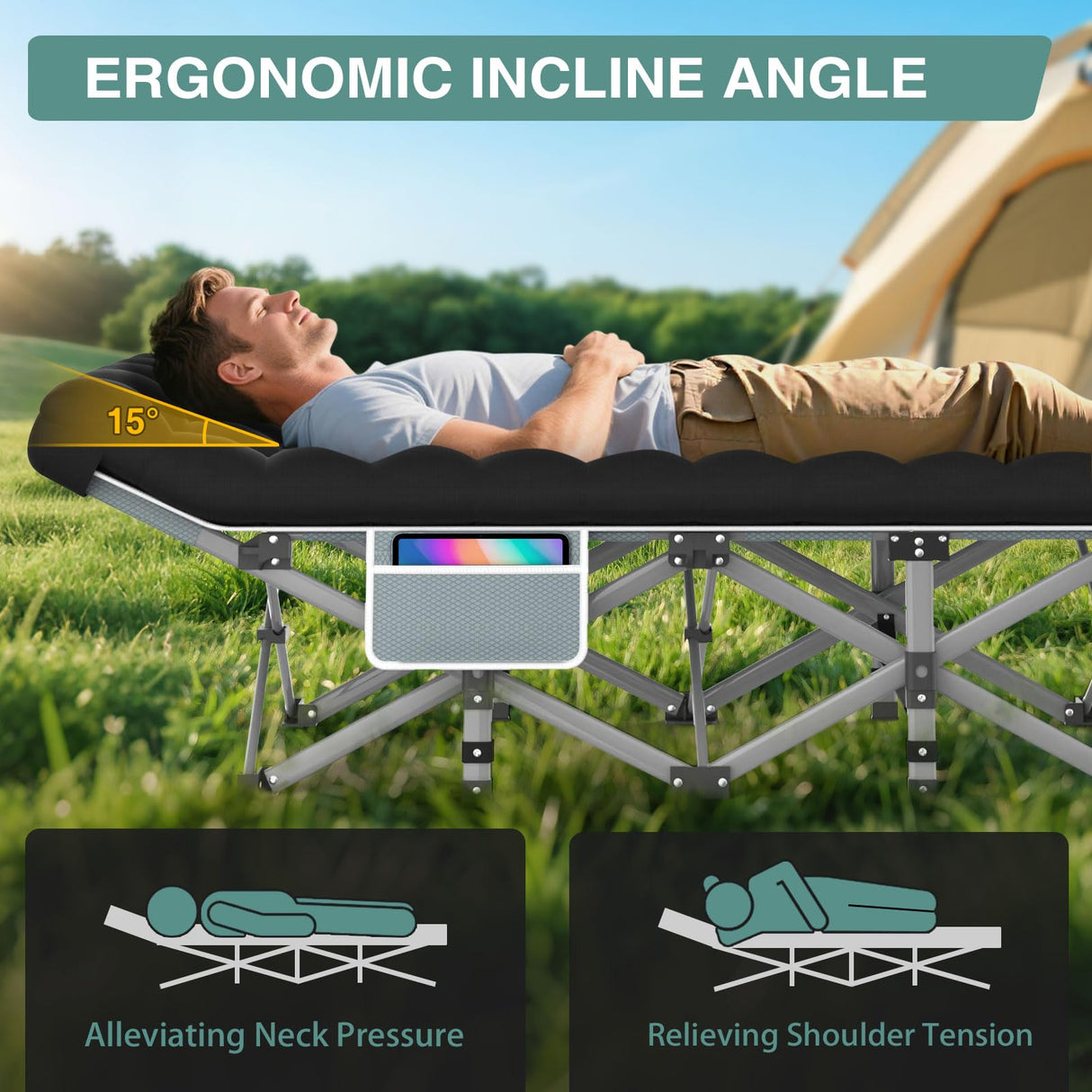 ZENPETIO Camping Cot for Adults, Heavy-Duty Portable Cot Bed with Mattress, Foldable Padded Sleeping Cots for Camping Travel Tent Day Bed Outdoor & Home Guest, Max Load 500 LBS, 75x28x15” ZENPETIO