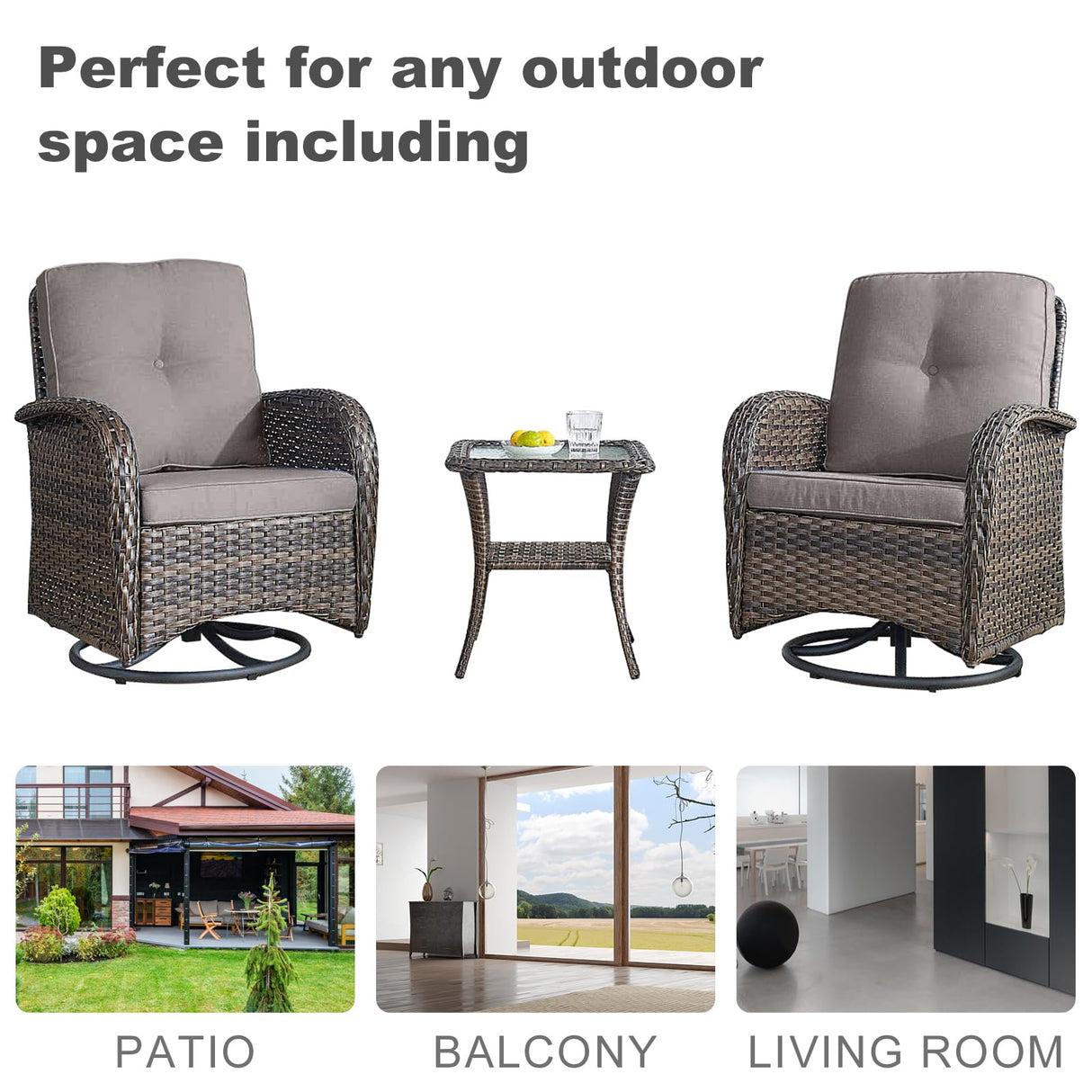 HUMMUH 5-Piece Patio Furniture Wicker Outdoor Conversation Set,All-Weather Rattan Swivel Chairs Bistro Set with Loveseat Coffee Table for Backyard,Poolside,Deck(Brown/Grey) HUMMUH