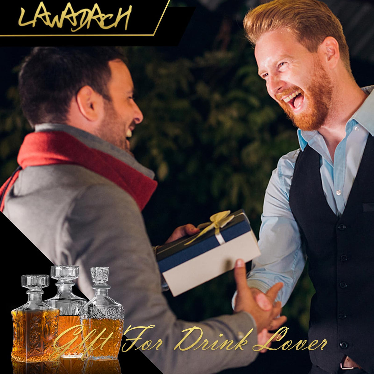 LAWADACH Whiskey Decanter Glass Liquor Decanters Set of 3, Alcohol Bottle for Tequila, Brandy and Vodka Unique Liquor Bar and Party Decorations (28oz*2, 31oz*1) LAWADACH