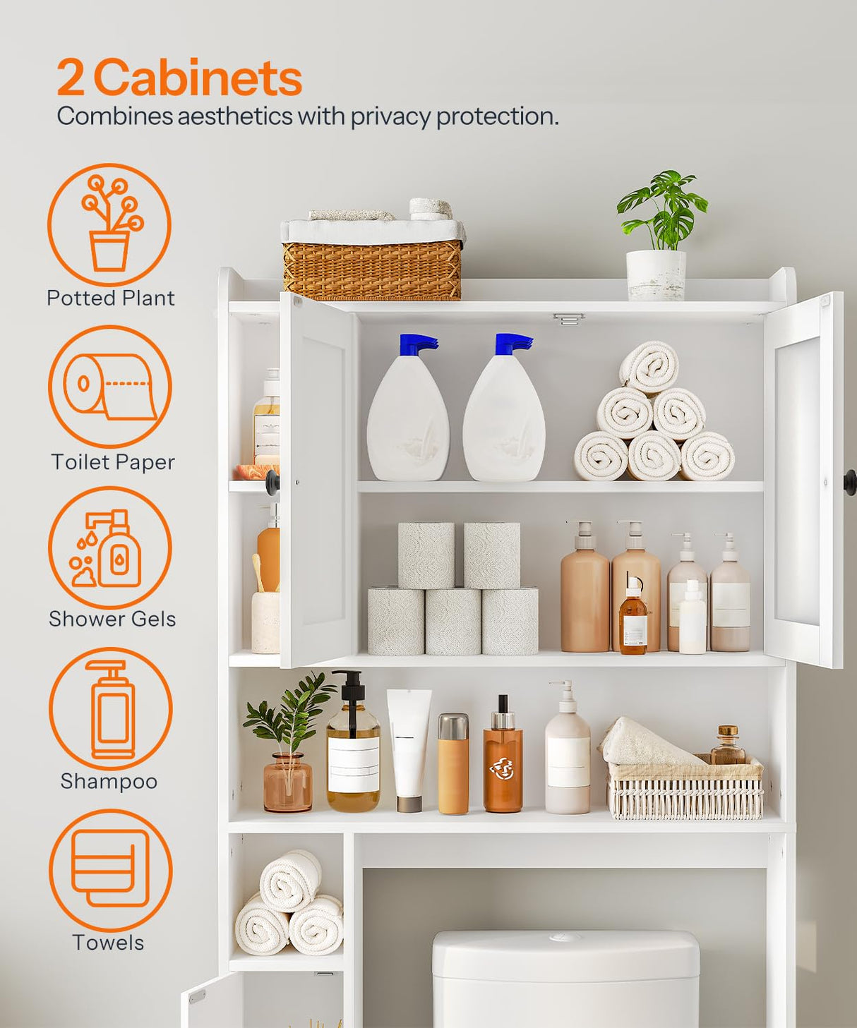 HOOBRO Over The Toilet Storage Cabinet, Farmhouse Over Toilet Bathroom Organizer with Doors and Adjustable Shelves, 31.5" W x 7.5" Dx 66.7" H, Space-Saving for Bathroom, Laundry, White WT80TS01N1 HOOBRO