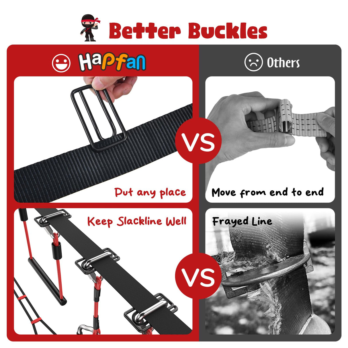 Hapfan Ninja Warrior Obstacle Course for Kids with Rickety Bridge, 50 FT Slackline Kit with Weather-Proof Obstacles, Outdoor Jungle Gym Climbing Toys for Backyard Hapfan