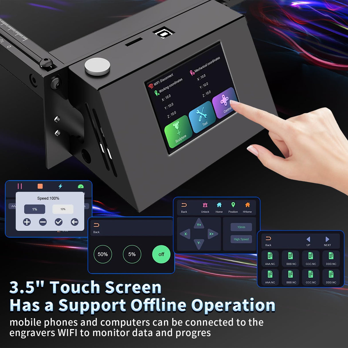 Ray5 10W Laser Engraver with 3.5" Touch Screen, Laser Cutter and Laser Engraving Machine Speed 10000mm/min and High Precision Laser Spot 0.06mm, Laser Engravers for DIY Handicrafts Wood,Metal,Acrylic COCONUT 3D