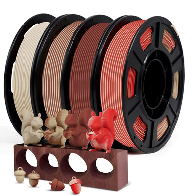 YOUSU Dual Color Wood PLA Filament 1.75mm Bundle,Multicolor 3D Printer Filament,3 Dual Wood Colors and 1 Light Wood Color 3D Printing Filament,Fits for Most FDM 3D Printers,250gX4 Pack