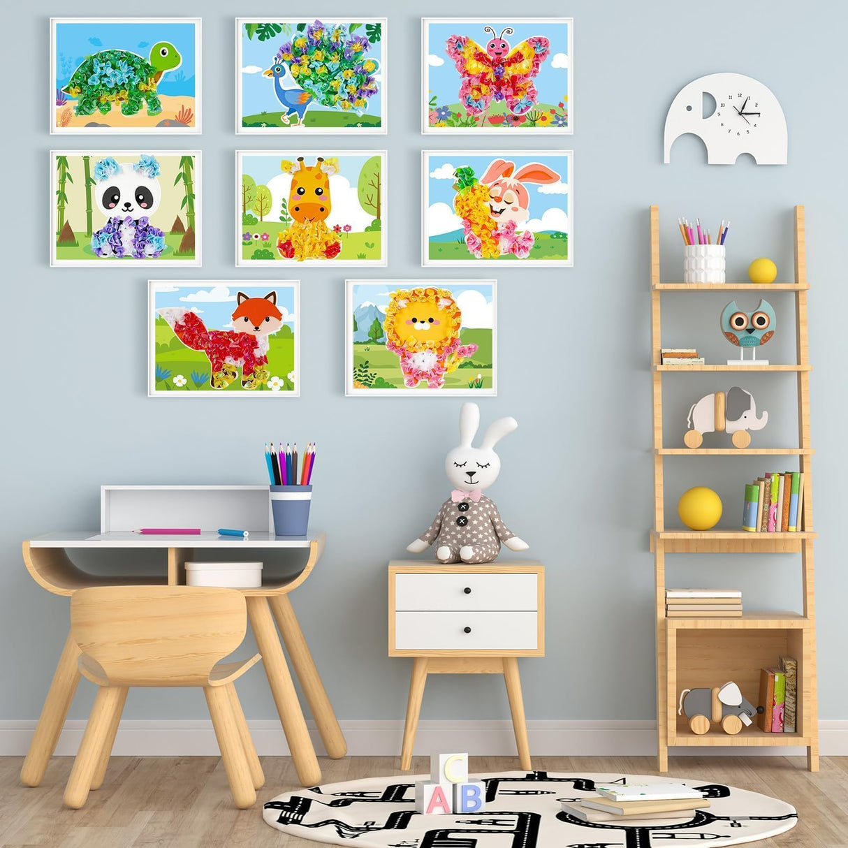 Lonfliness 8PCS Poke-in Craft and Art Kit for Kids Animal Theme No-Mess Fabric Sewing Art Girls Boys 4-12 Puzzle Puncture Painting DIY Jungle Animal Toy Gifts for Creative Activity Game Birthday Party Lonfliness