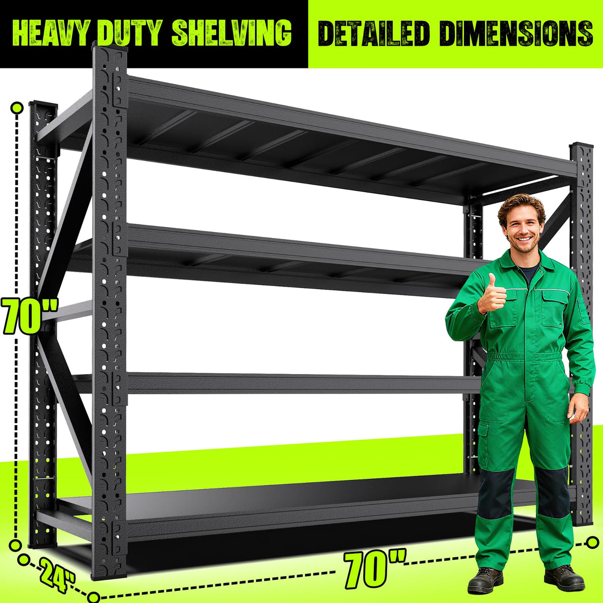 70''W Garage Shelving Heavy Duty 5-Tier Adjustable Storage Shelves Unit,7000 LBS Metal Utility Rack Shelf for Industries, Warehouses, Basement,Black (70''H x 70''W x 24''D) LBVSKK